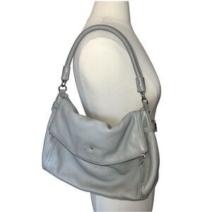Kate Spade NY Pebbled Leather Convertible Fold Over Shoulder Handbag Purse gray‎